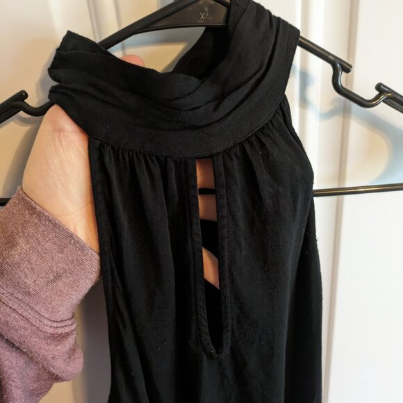 Forever21 Black Halter / Mock Neck Peek-a-Boo Cutout Bodysuit Size Medium - Picture 2 of 10